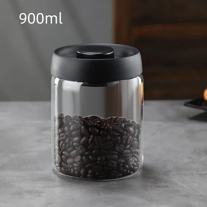 Flerkapacitets kaffekande med sort låg, manuel vakuum, fugttæt opbevaringsbeholder i glas til køkken, tekande, opbevaringskrukke til kaffebønner