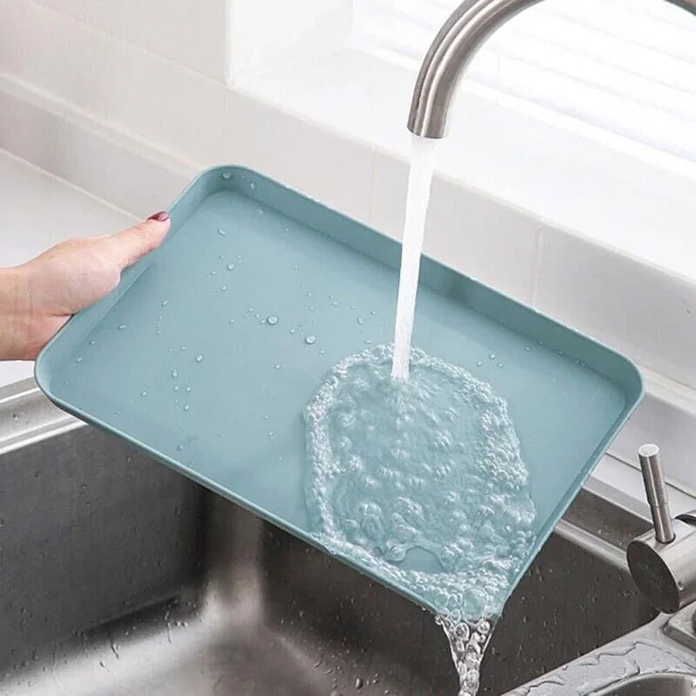 Rektangulær serveringsbakke, firkantet bakke, skridsikker og ridsefast plastbakke til madservering, til te, frugt og dessert
