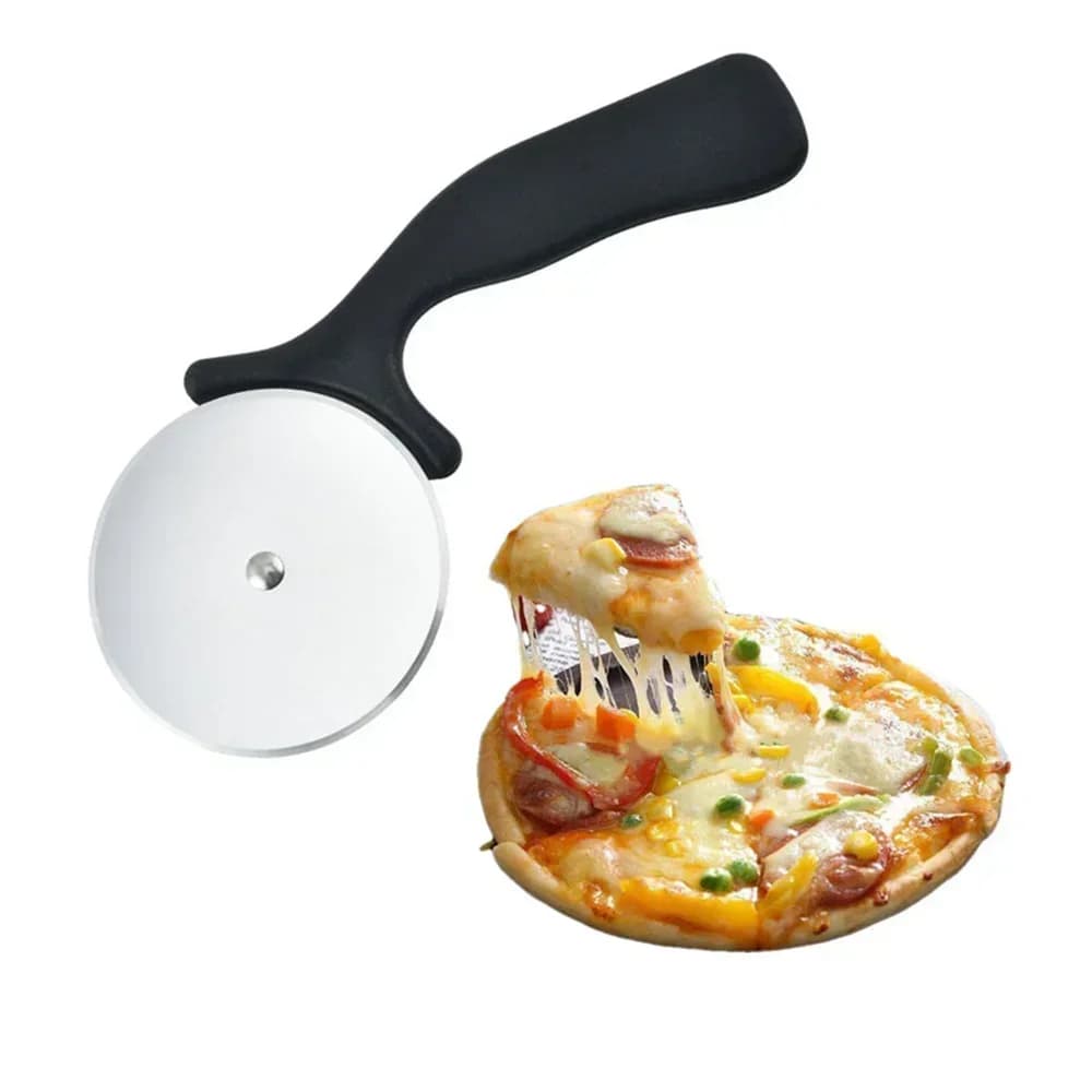 Ny pizzaskærer køkkentilbehør i rustfrit stål dejskærer pizza-kniv til småkager og kager hjul og saks til skæring