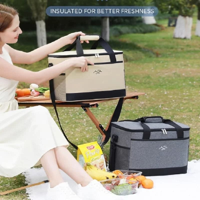 Stor firkantet køletaske med høj kapacitet, minimalistisk isoleret madkasse, crossbody friskholdende picnic-taske til udendørs brug