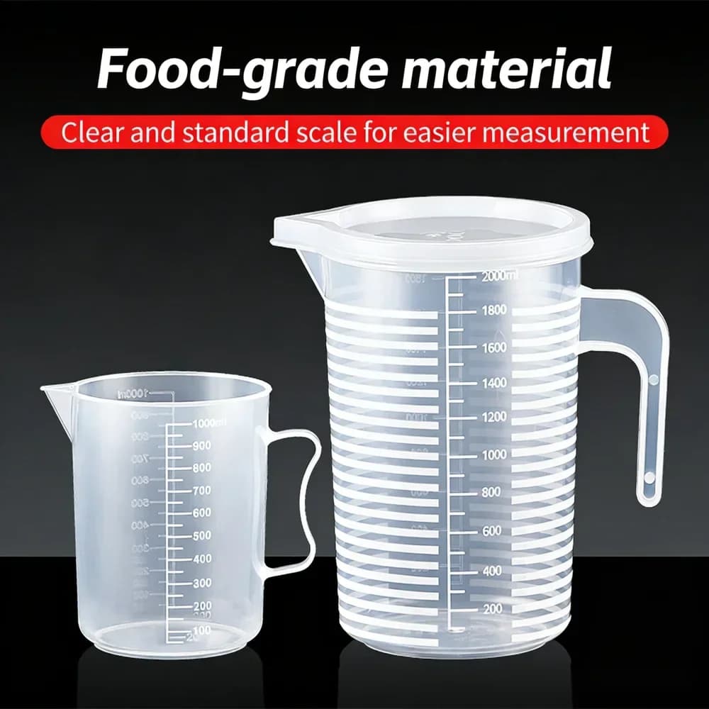 100-5000ml køkken målebæger i fødevaregodkendt kvalitet, uden låg, med lågskala, PC, højtemperaturbestandig, plastbæger til mælkete-butik