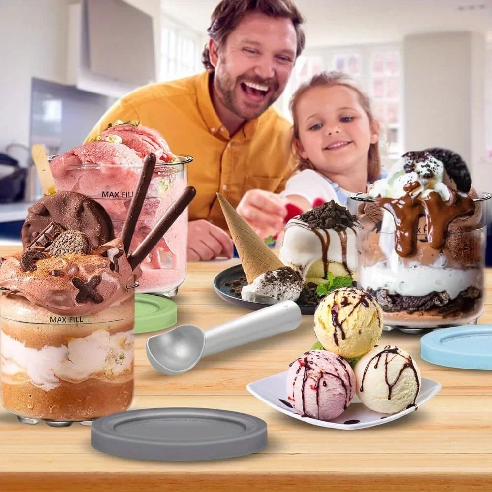 Creami-pints og låg til Ninja - 4-pak cremede iscremebeholdere, kopper, glas, bøtter, sæt, kompatibel smoothiebeholder