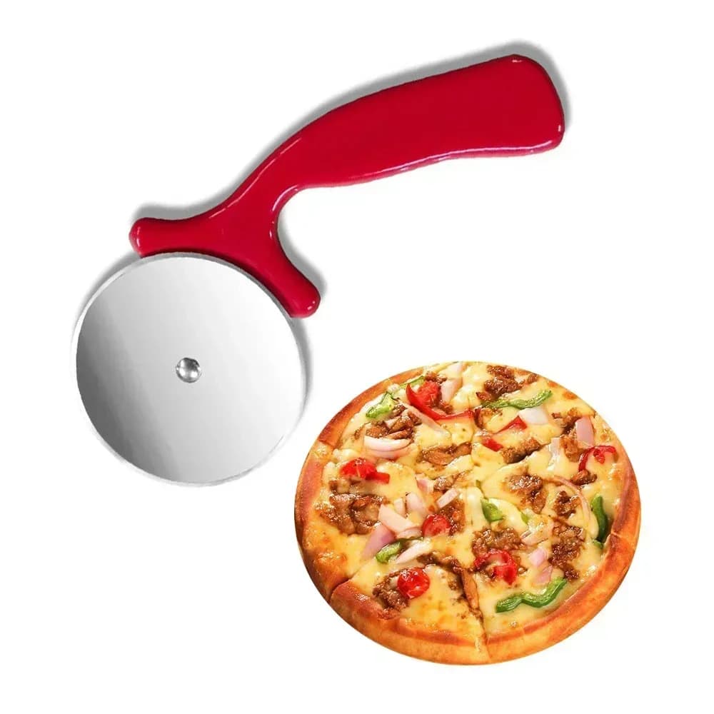 Ny pizzaskærer køkkentilbehør i rustfrit stål dejskærer pizza-kniv til småkager og kager hjul og saks til skæring