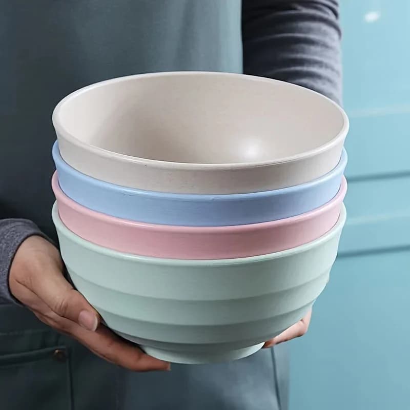 4-delt skålesæt i brudsikkert korn-design - 24 Ounce PP-plastskål til suppe/ris/korn - Kan bruges i mikroovn og opvaskemaskine
