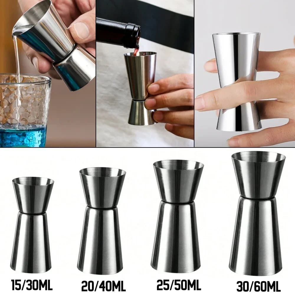 Målebæger i rustfrit stål, cocktailshaker, jigger med dobbelt shot til alkohol, shakerflaske, bartilbehør til fest og bar