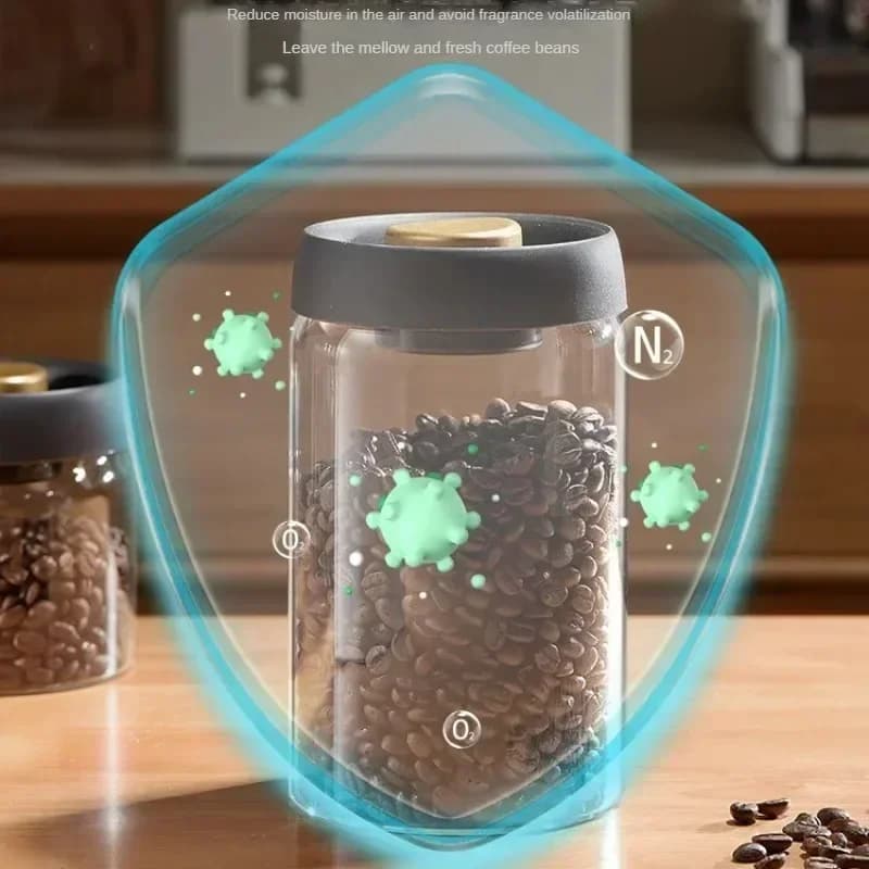 Flerkapacitets kaffekande med sort låg, manuel vakuum, fugttæt opbevaringsbeholder i glas til køkken, tekande, opbevaringskrukke til kaffebønner