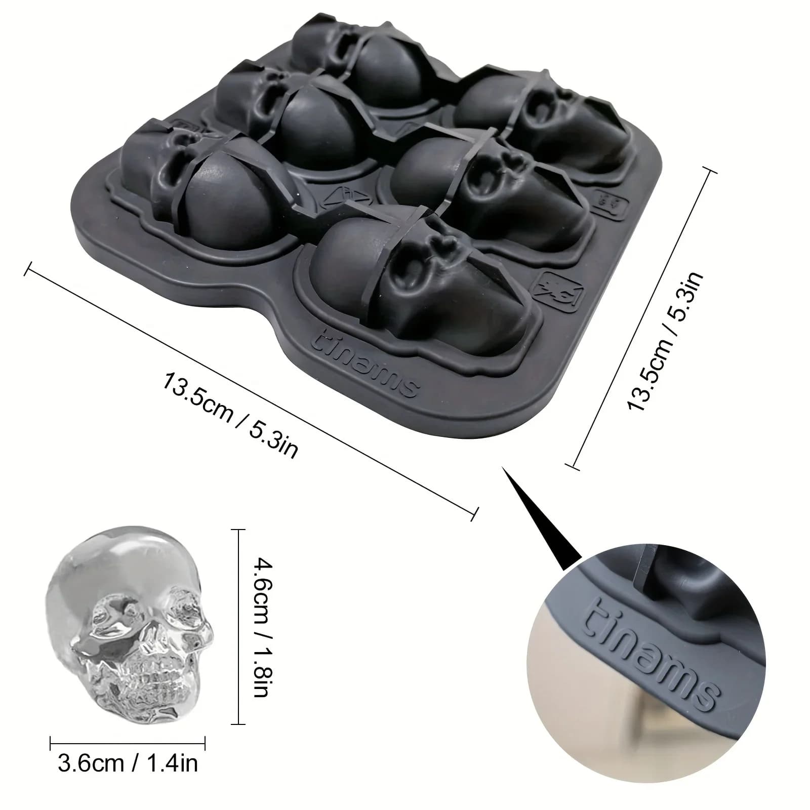 Iskugleform af silikone med kraniemotiv 3D fleksible isterningebakker BPA-fri isbakker til fryser horror kraniehoved cocktail iskuglefremstiller