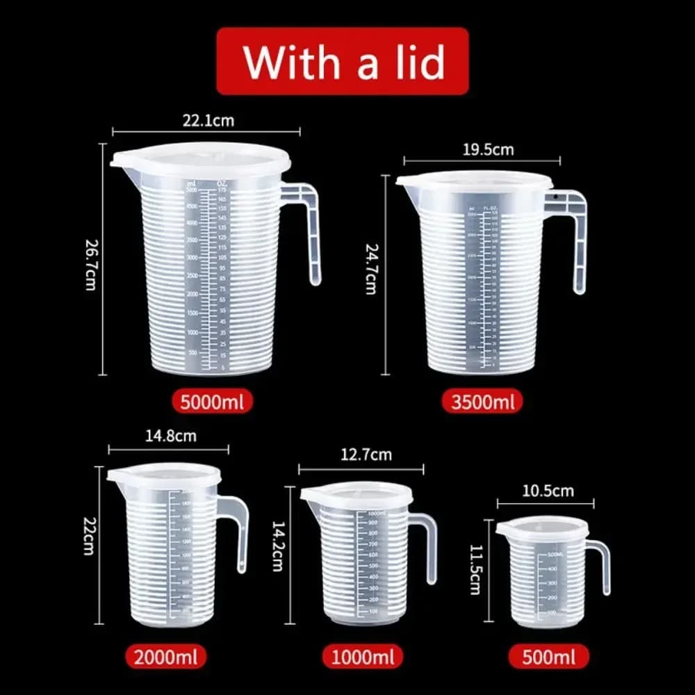 100-5000ml køkken målebæger i fødevaregodkendt kvalitet, uden låg, med lågskala, PC, højtemperaturbestandig, plastbæger til mælkete-butik