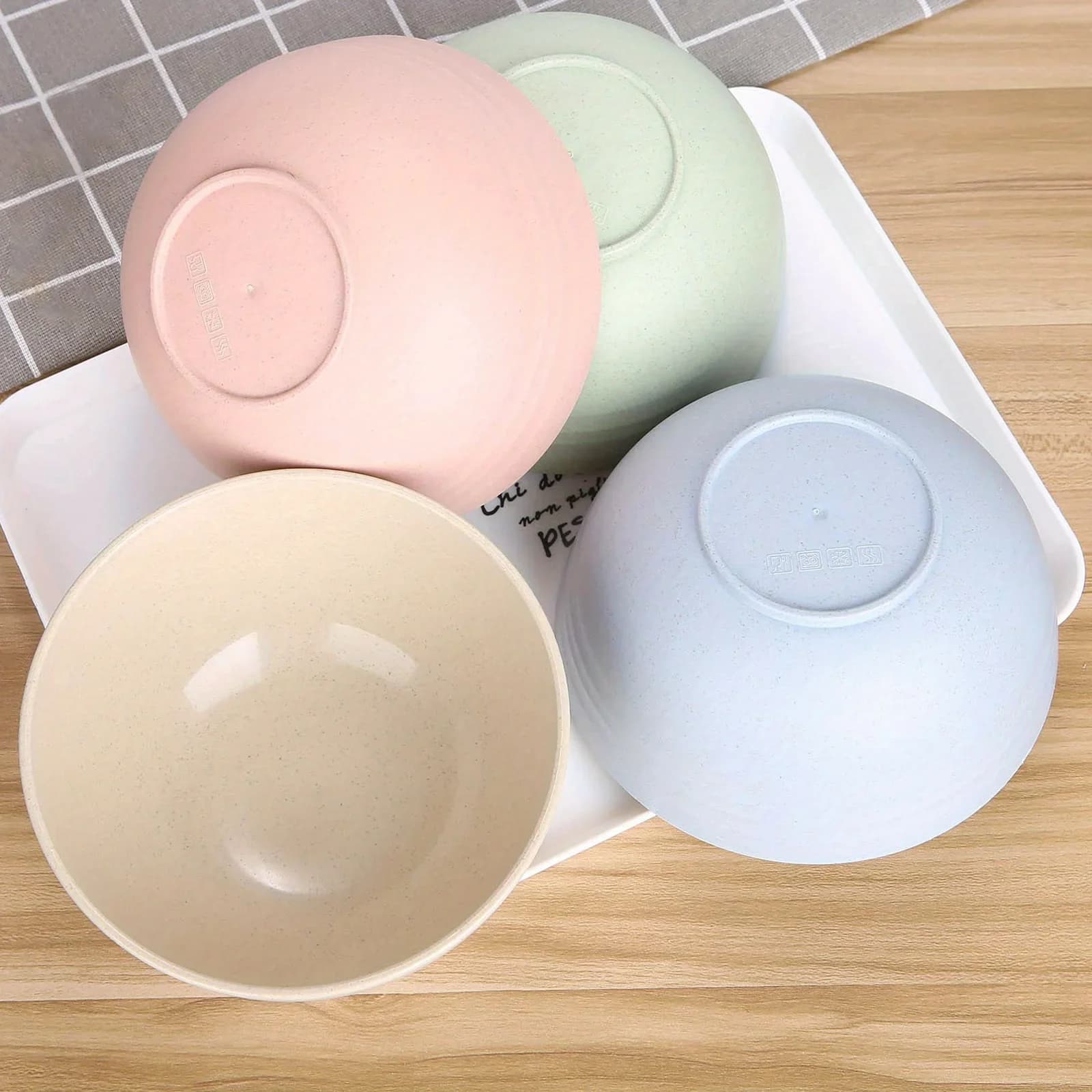 4-delt skålesæt i brudsikkert korn-design - 24 Ounce PP-plastskål til suppe/ris/korn - Kan bruges i mikroovn og opvaskemaskine