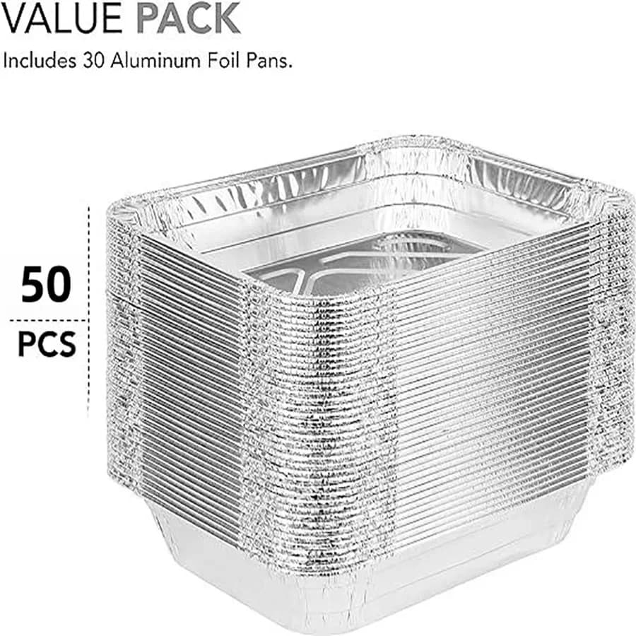 50 stk engangs aluminiumsfolie, forskellige størrelser, folieforme er perfekte til madlavning, opvarmning, opbevaring og tilberedning af mad.