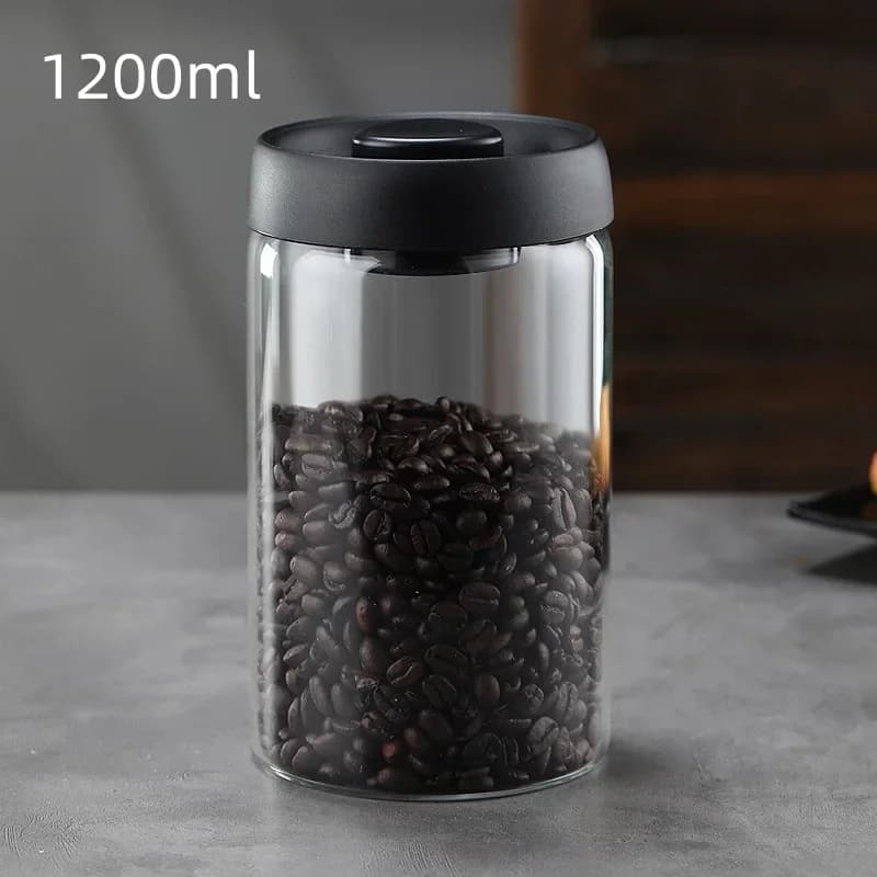 Flerkapacitets kaffekande med sort låg, manuel vakuum, fugttæt opbevaringsbeholder i glas til køkken, tekande, opbevaringskrukke til kaffebønner