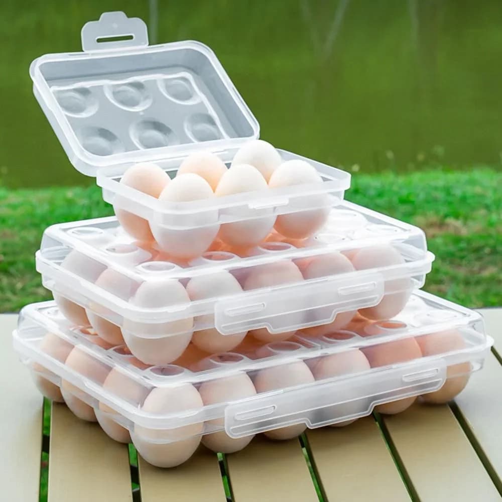Æggeholder i plast, æggeboks og æggeorganisator til køleskab, bærbar æggebakke med låg til køleskab, camping, vandring, udendørs