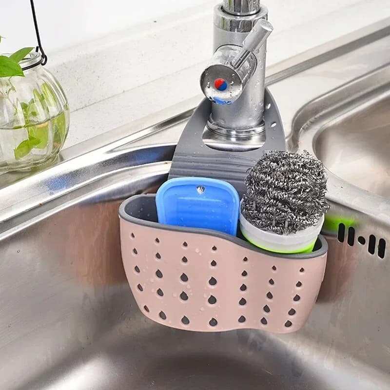 Hjemmeopbevaring af drænbakke til køkkenvask, justerbar holder til sæbe og svamp, hængende drænbakke, køkkenaccessories