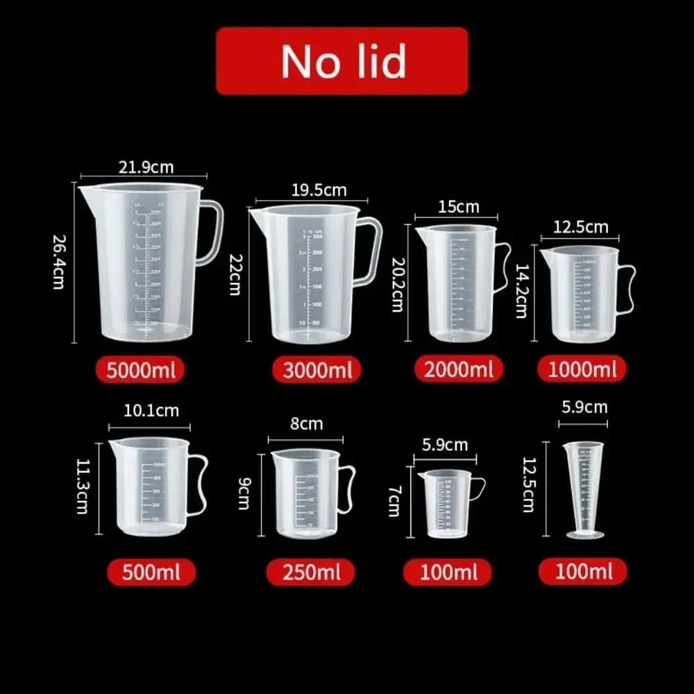 100-5000ml køkken målebæger i fødevaregodkendt kvalitet, uden låg, med lågskala, PC, højtemperaturbestandig, plastbæger til mælkete-butik