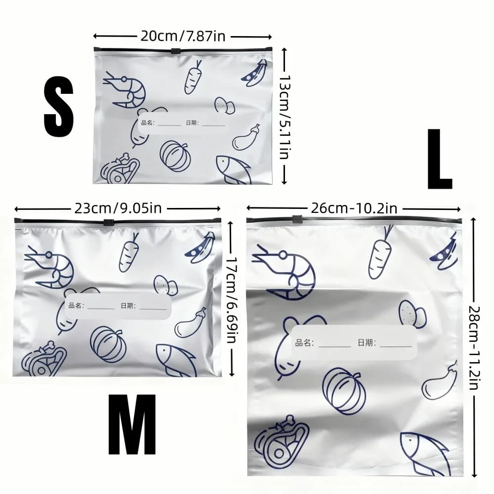 10/60 stk aluminiumsfolie opbevaringsposer, fryseposer med lukning, organiseringsposer, fødevareemballage, genanvendelig spisekammerpose, lugttæt pose, køkkenmust-have