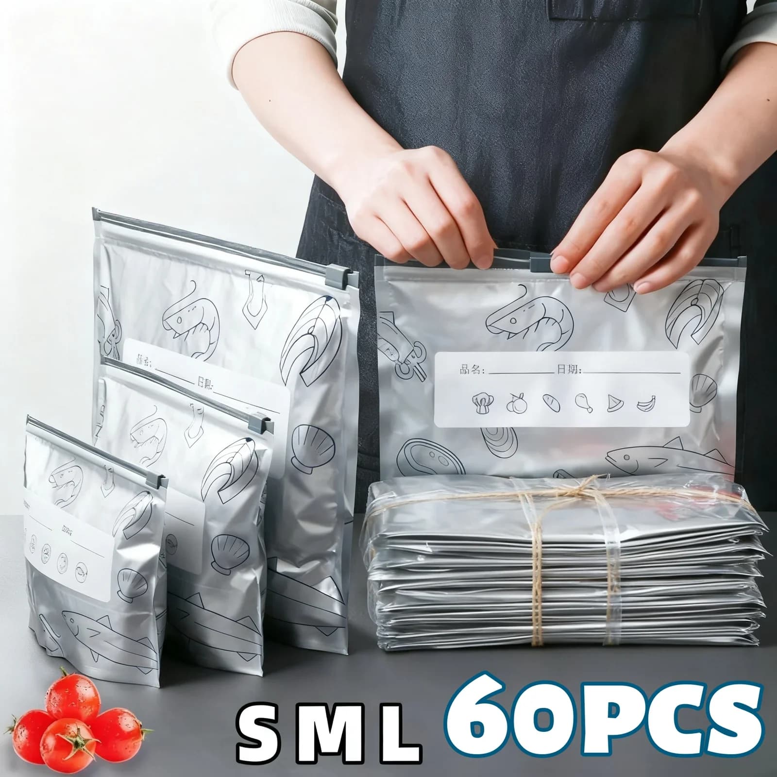 10/60 stk aluminiumsfolie opbevaringsposer, fryseposer med lukning, organiseringsposer, fødevareemballage, genanvendelig spisekammerpose, lugttæt pose, køkkenmust-have