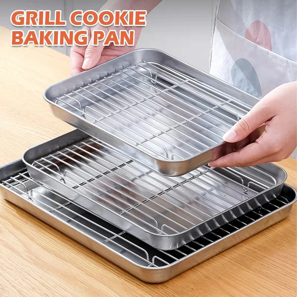 Bageform i rustfrit stål med rist, bageplade til kage, grillbakke, bageform med rist til ovn, brownie-rist, til stegning og grillning