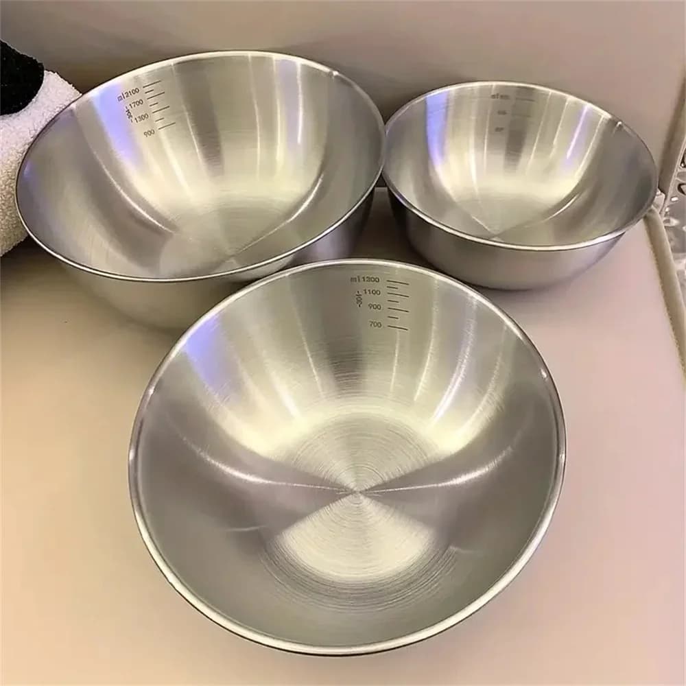 Sæt med 1-3 skåle i rustfrit stål med skala til madlavning, bagning og opbevaring af mad, store røreskåle til hjemmekøkkenets nødvendigheder