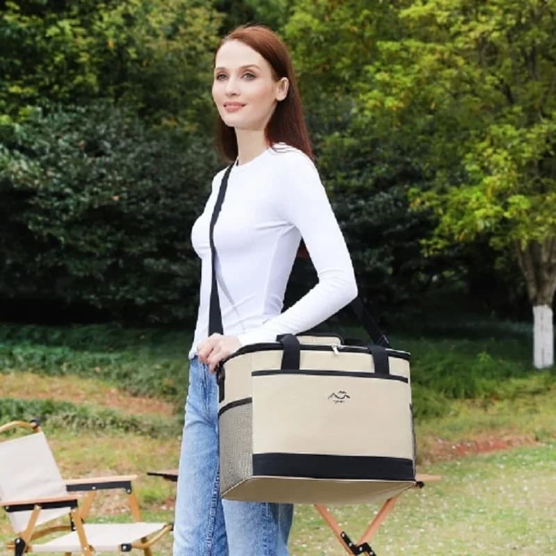 Stor firkantet køletaske med høj kapacitet, minimalistisk isoleret madkasse, crossbody friskholdende picnic-taske til udendørs brug