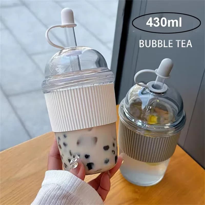 1 stk. 430 ml bærbart kop med sugerør, plast, Ins-stil, vandflaske med stor kapacitet, til te, kaffe, mælk, varmebestandig, til juice og gelé
