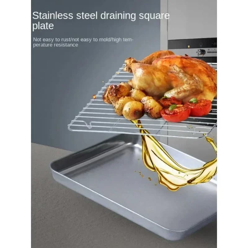 Bageform i rustfrit stål med rist, bageplade til kage, grillbakke, bageform med rist til ovn, brownie-rist, til stegning og grillning