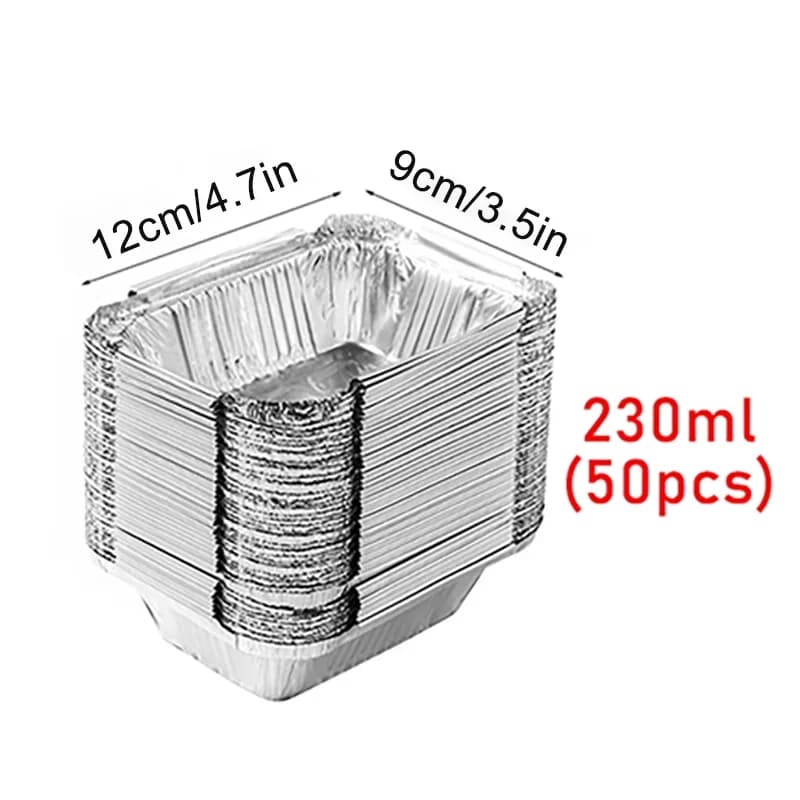 50 stk engangs aluminiumsfolie, forskellige størrelser, folieforme er perfekte til madlavning, opvarmning, opbevaring og tilberedning af mad.
