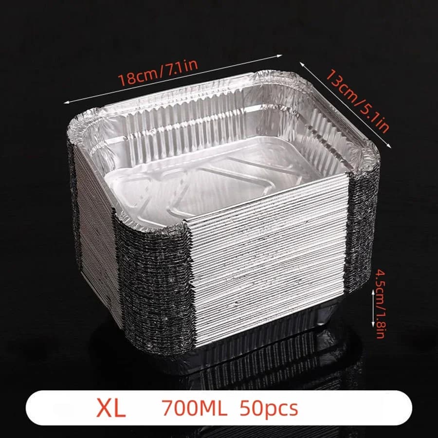 50 stk engangs aluminiumsfolie, forskellige størrelser, folieforme er perfekte til madlavning, opvarmning, opbevaring og tilberedning af mad.