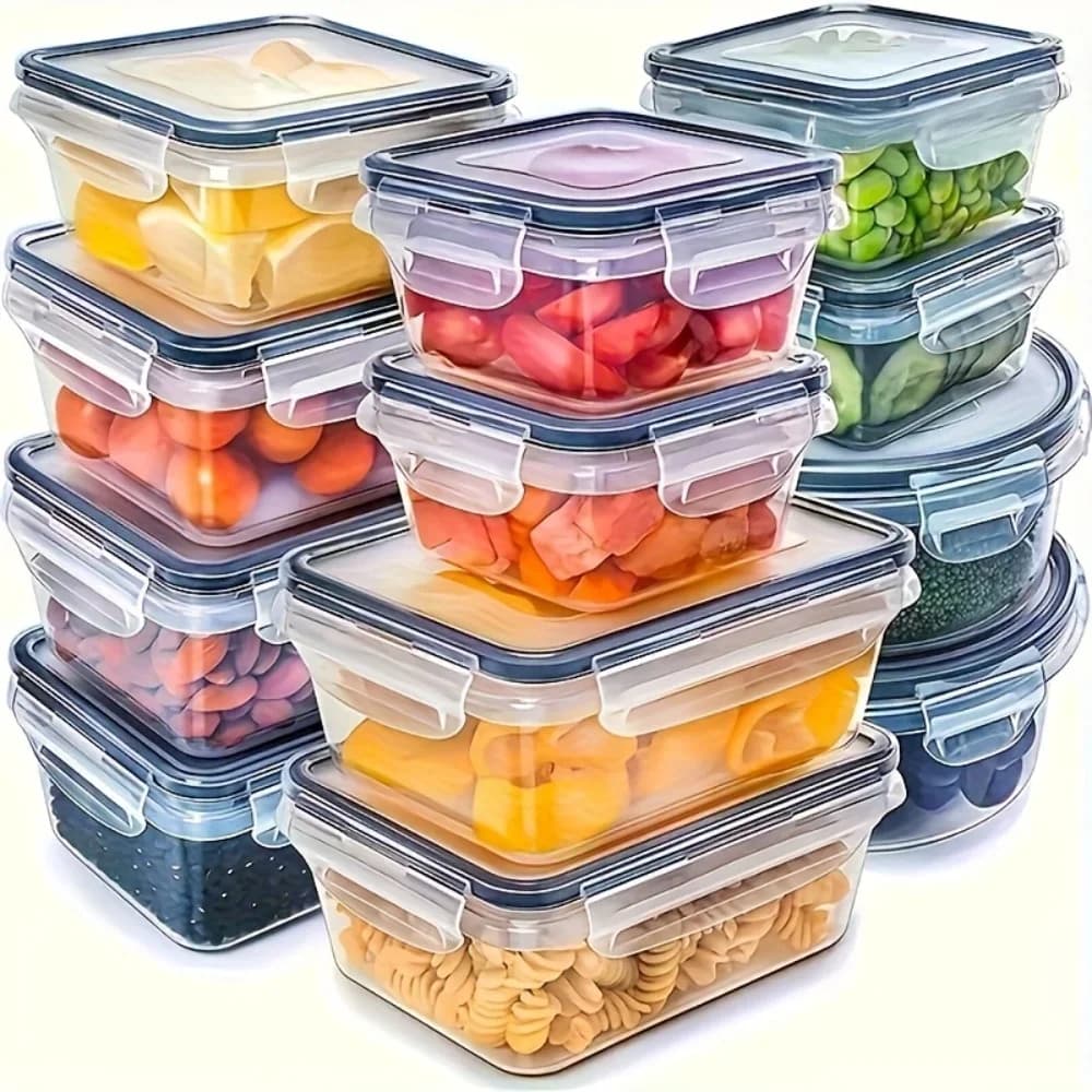 8-delt BPA-fri lufttætte madopbevaringsbokse med låselåg - PP-plast opbevaring til mikroovn/fryser til tørvarer/frugt/grøntsager