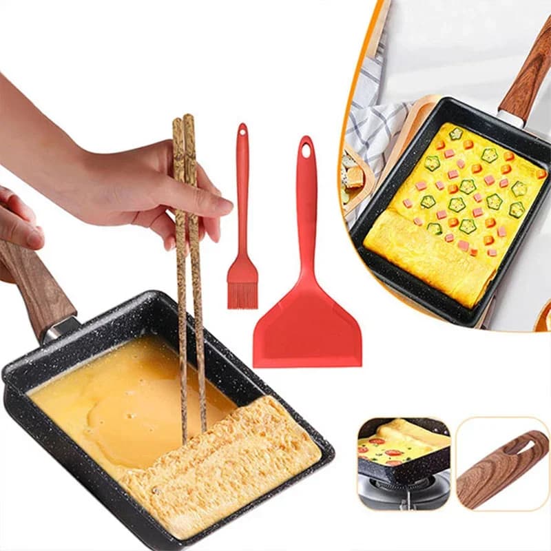 Tamagoyaki japansk omeletpande, slip-let æggepande, rektangulær tamago-pande, lille stegepande til æg med køkkenredskaber