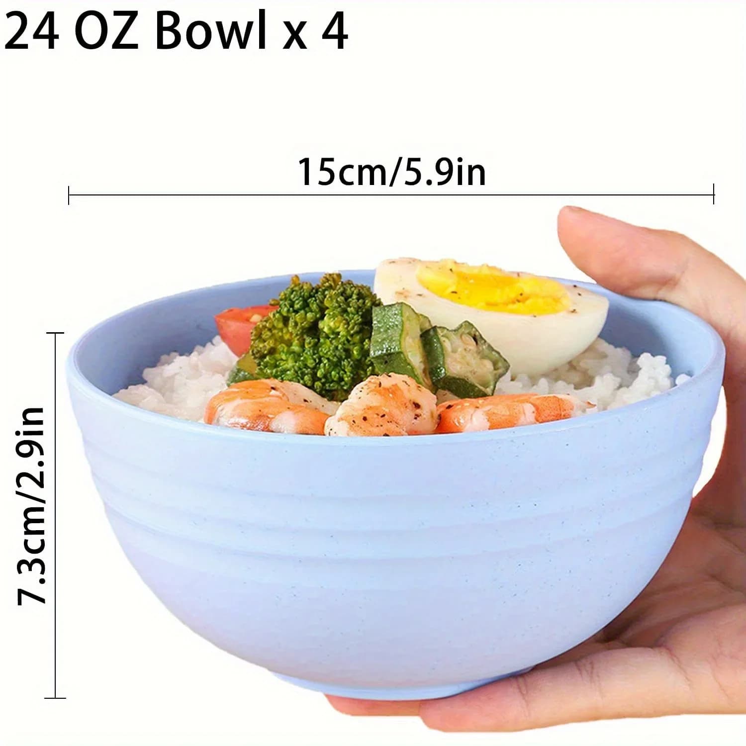 4-delt skålesæt i brudsikkert korn-design - 24 Ounce PP-plastskål til suppe/ris/korn - Kan bruges i mikroovn og opvaskemaskine