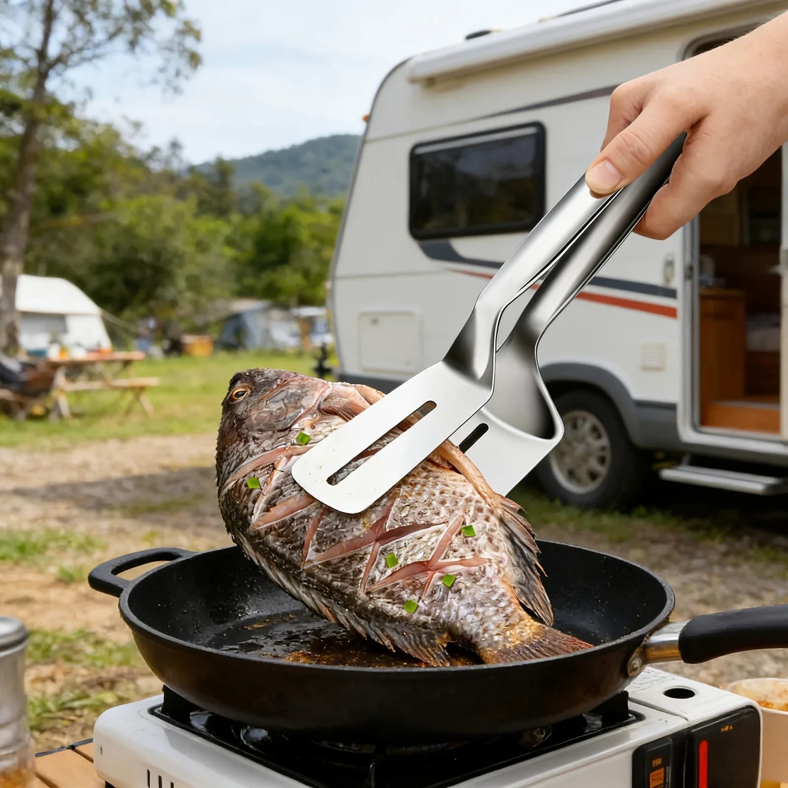 1/2/4 stk. steak-klemmer i rustfrit stål, multifunktionel spatula, dobbeltsidet madtang til fisk, kød, pizza, køkken- og bageværktøj