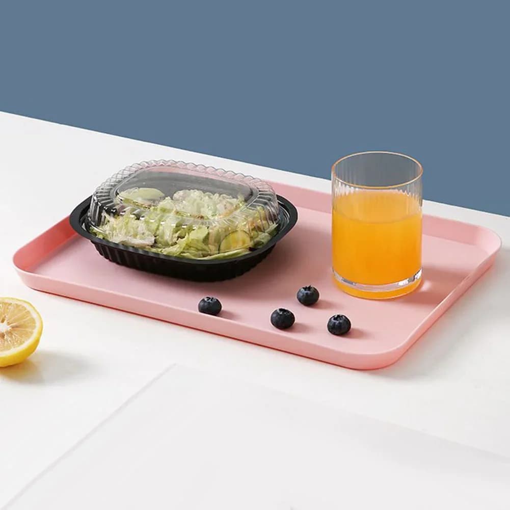 Rektangulær serveringsbakke, firkantet bakke, skridsikker og ridsefast plastbakke til madservering, til te, frugt og dessert