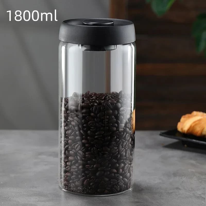 Flerkapacitets kaffekande med sort låg, manuel vakuum, fugttæt opbevaringsbeholder i glas til køkken, tekande, opbevaringskrukke til kaffebønner