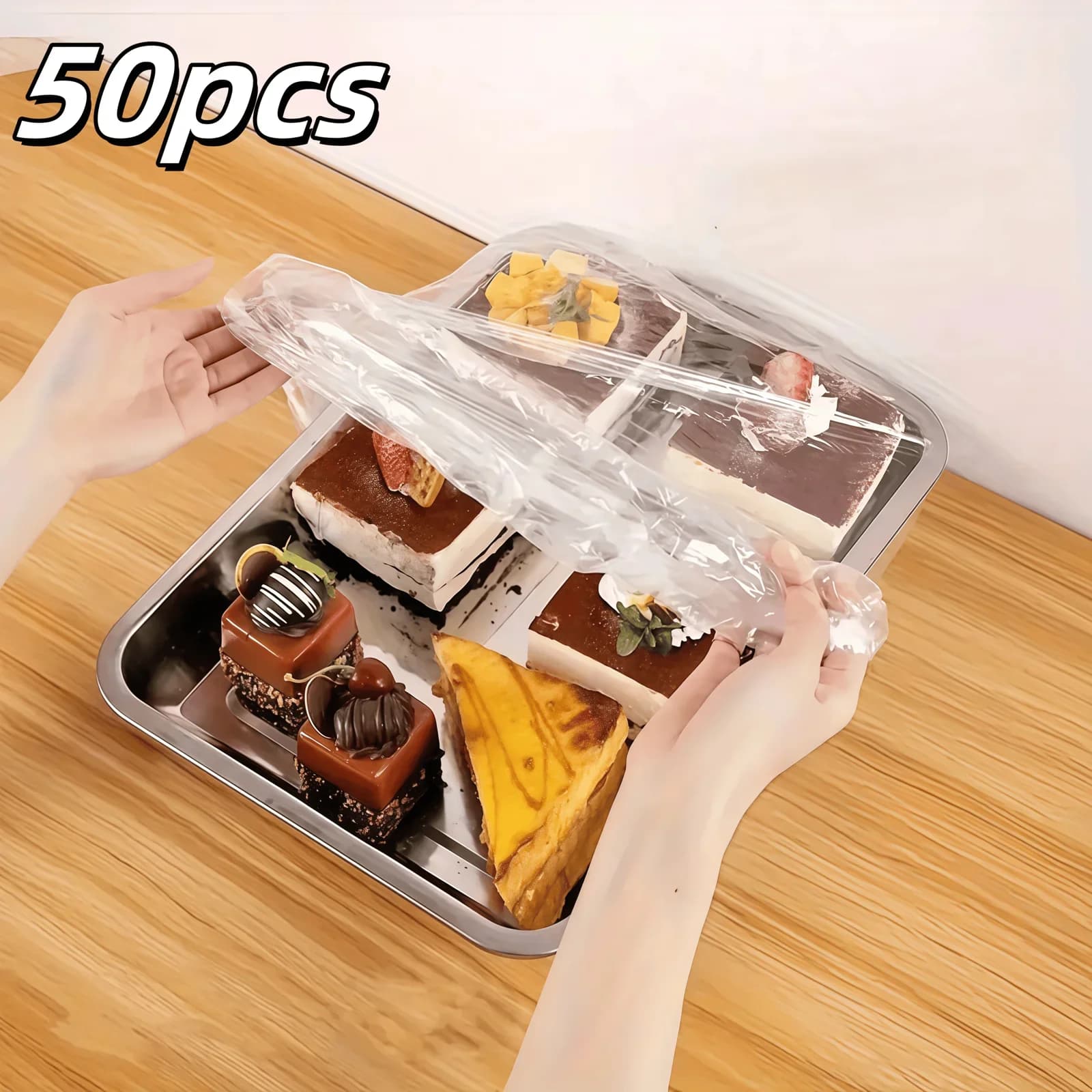 50 stk. genanvendelige PE elastiske madcovers - strækbare plastlåg til brød, frugt og snacks | holdbar transparent forsegling