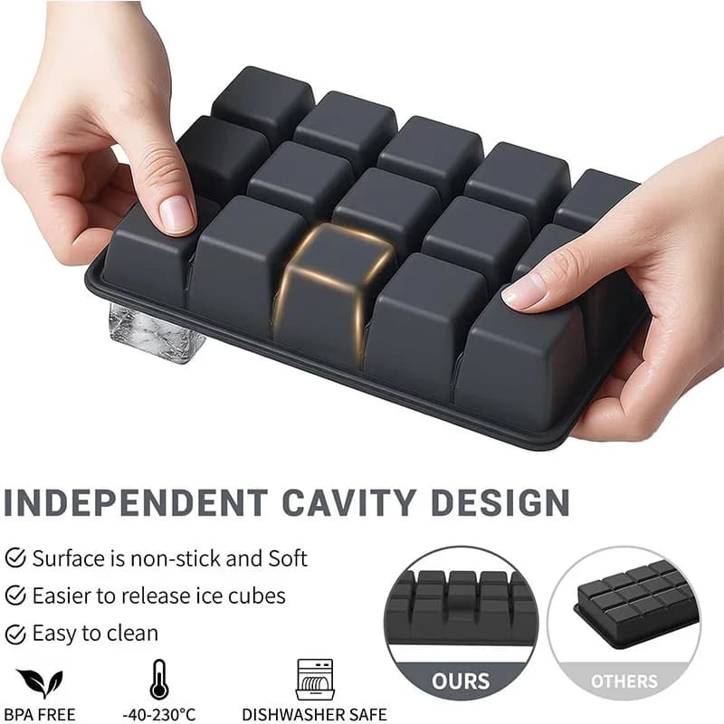 2 stk. silikone isterningebakker med låg (15 rum) – Genanvendelige