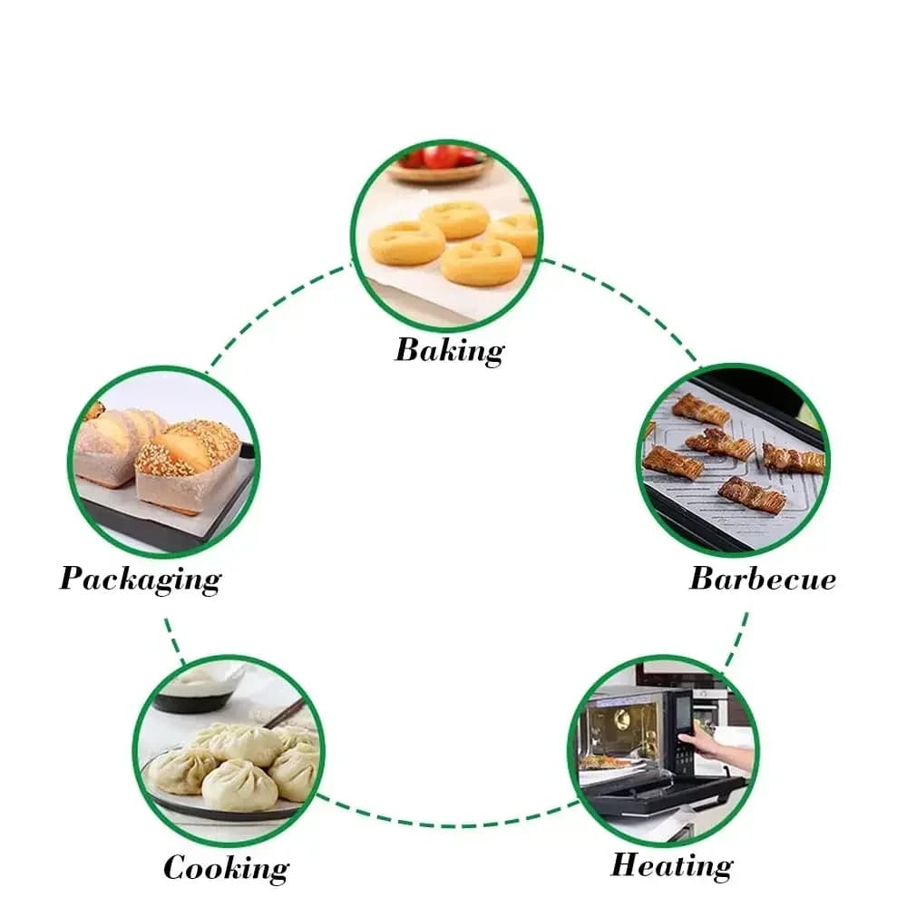 Bagepapir, udstansede bageark med non-stick, til bagning, grill, airfryer, dampning, brød, cupcakes og småkager