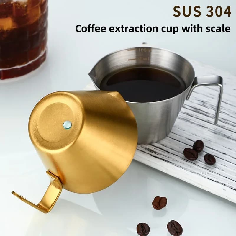 Kop i 304 rustfrit stål til kaffeekstraktion med skala, lille mælkeske, målekop til espresso, køkkenredskab