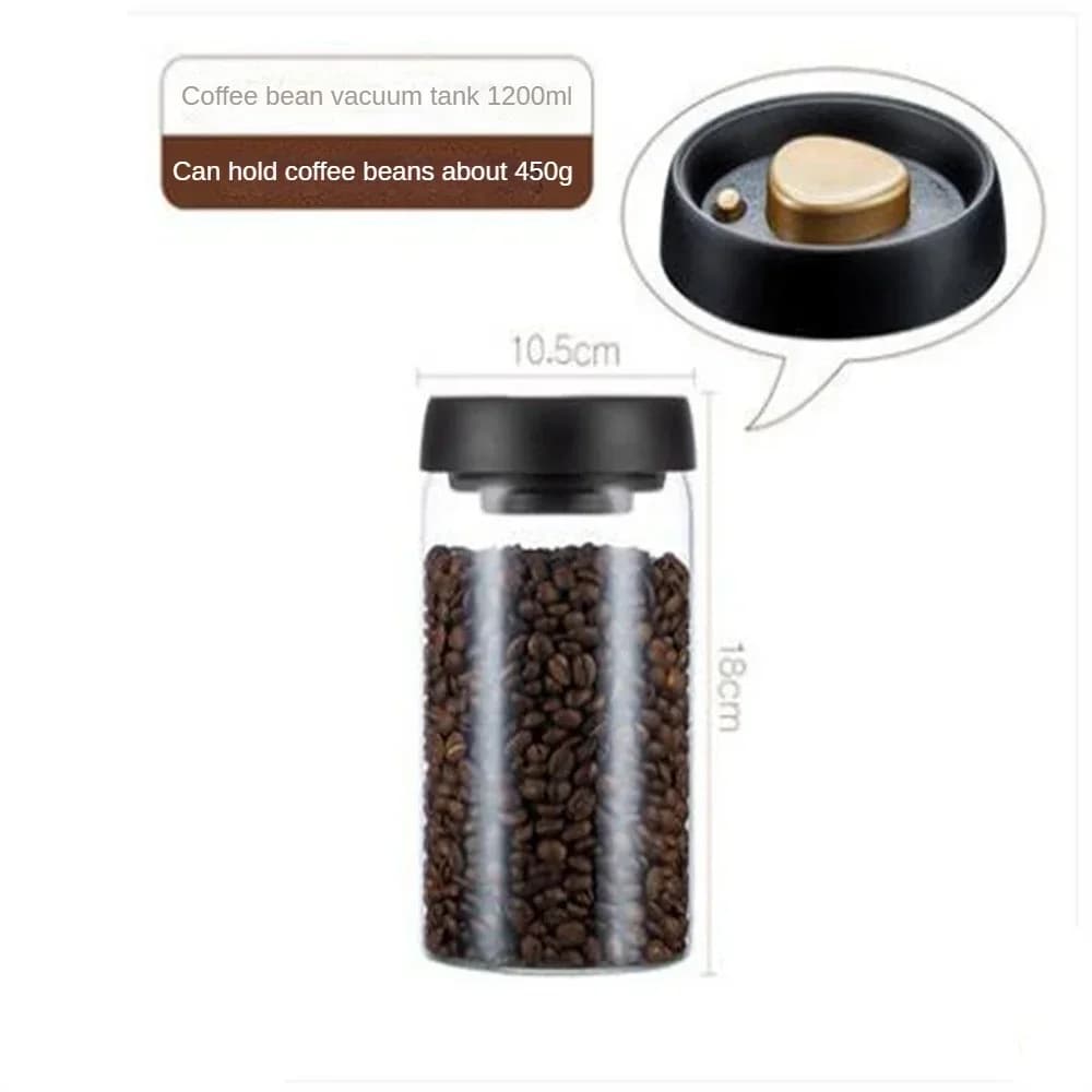 Kaffeebønne-opbevaringsglas i transparent glas, vakuumforseglet, fugtsikkert og lufttæt
