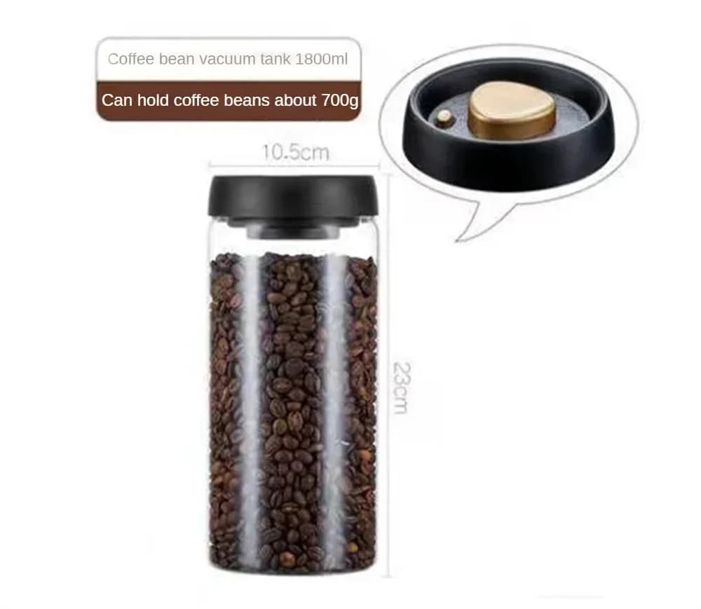 Kaffeebønne-opbevaringsglas i transparent glas, vakuumforseglet, fugtsikkert og lufttæt