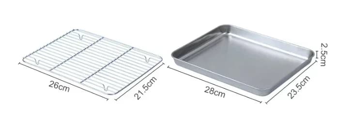 Bageform i rustfrit stål med rist, bageplade til kage, grillbakke, bageform med rist til ovn, brownie-rist, til stegning og grillning