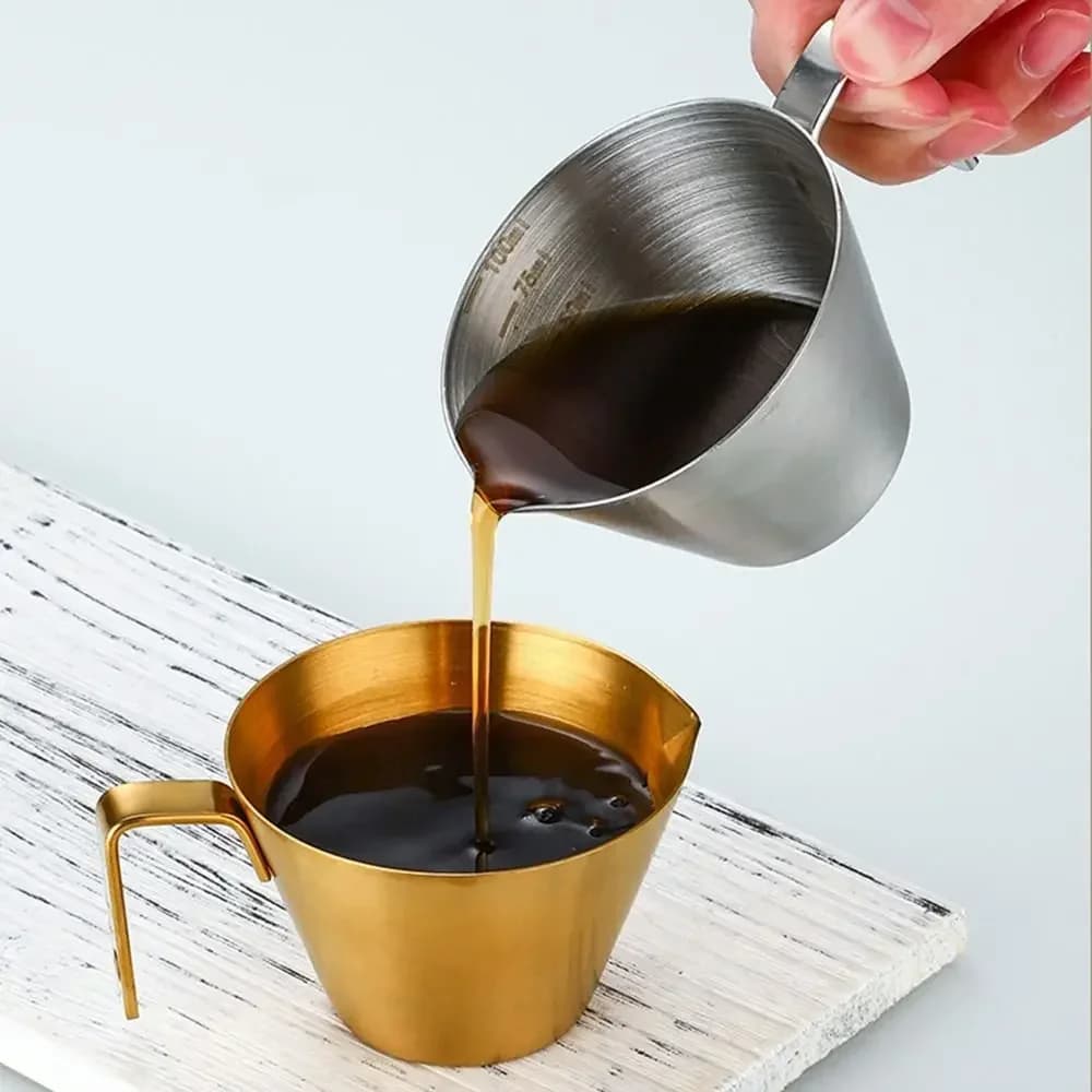 Kop i 304 rustfrit stål til kaffeekstraktion med skala, lille mælkeske, målekop til espresso, køkkenredskab