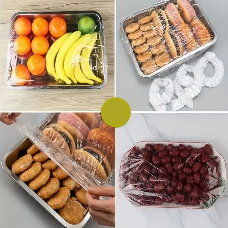 50 stk. genanvendelige PE elastiske madcovers - strækbare plastlåg til brød, frugt og snacks | holdbar transparent forsegling
