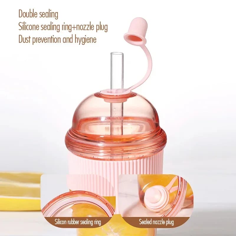 1 stk. 430 ml bærbart kop med sugerør, plast, Ins-stil, vandflaske med stor kapacitet, til te, kaffe, mælk, varmebestandig, til juice og gelé