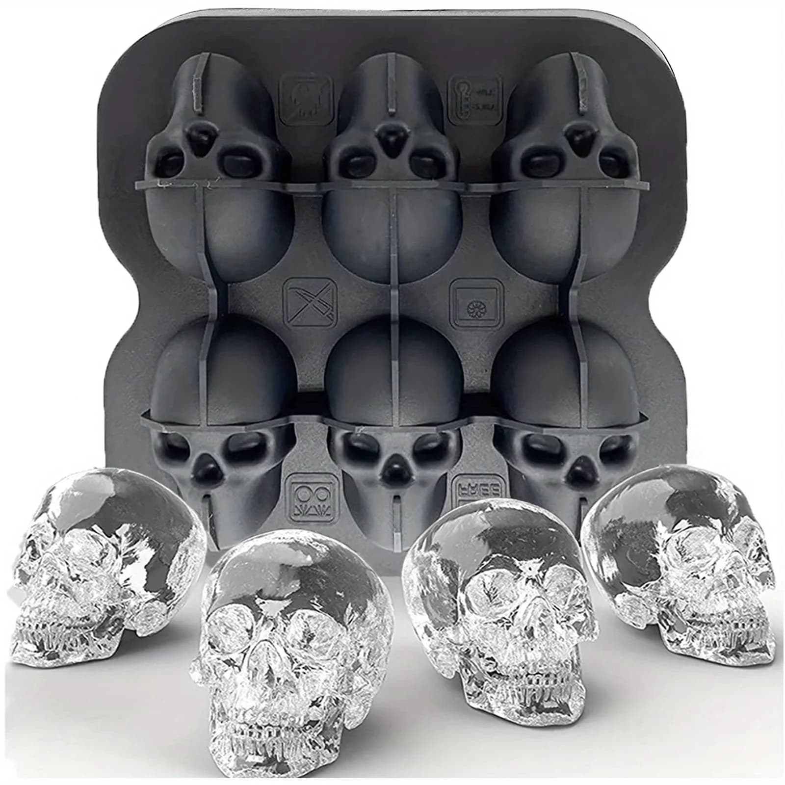 Iskugleform af silikone med kraniemotiv 3D fleksible isterningebakker BPA-fri isbakker til fryser horror kraniehoved cocktail iskuglefremstiller