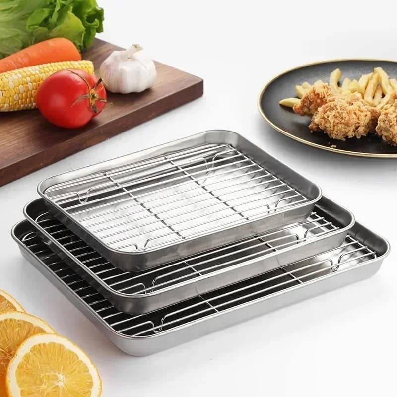 Bageform i rustfrit stål med rist, bageplade til kage, grillbakke, bageform med rist til ovn, brownie-rist, til stegning og grillning