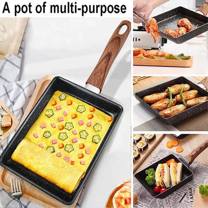 Tamagoyaki japansk omeletpande, slip-let æggepande, rektangulær tamago-pande, lille stegepande til æg med køkkenredskaber