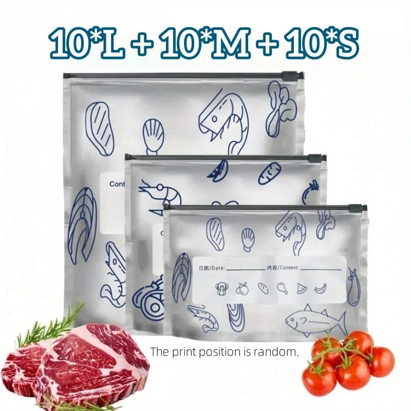 10/60 stk aluminiumsfolie opbevaringsposer, fryseposer med lukning, organiseringsposer, fødevareemballage, genanvendelig spisekammerpose, lugttæt pose, køkkenmust-have