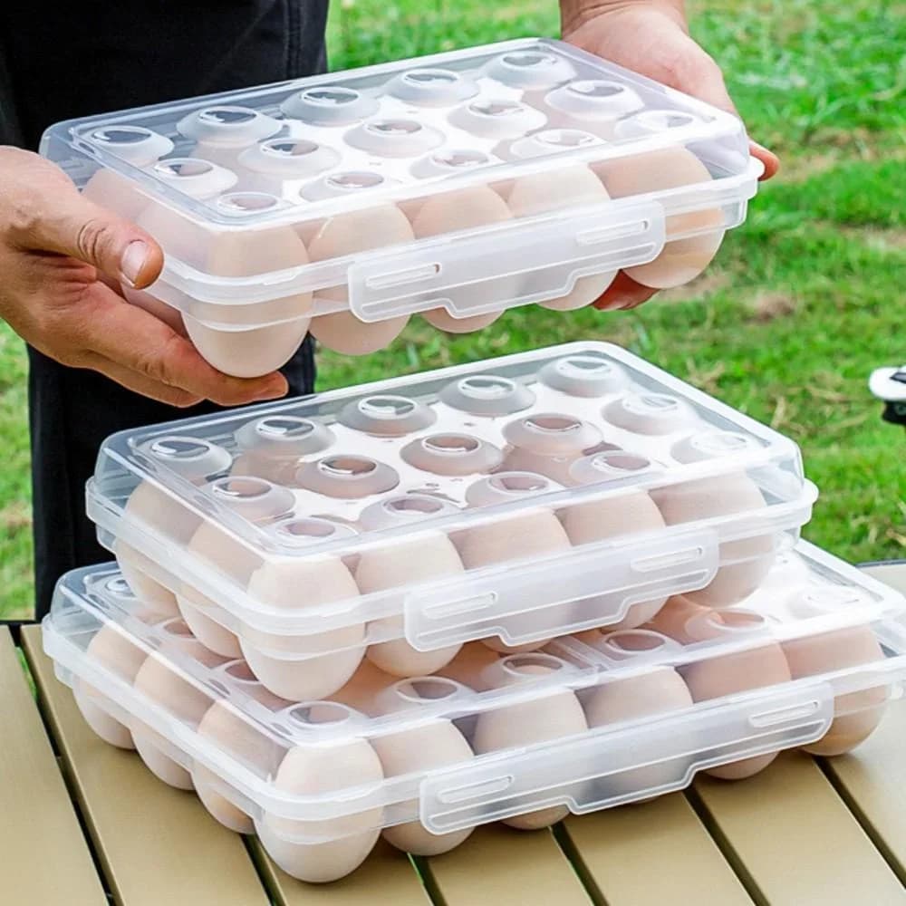 Æggeholder i plast, æggeboks og æggeorganisator til køleskab, bærbar æggebakke med låg til køleskab, camping, vandring, udendørs