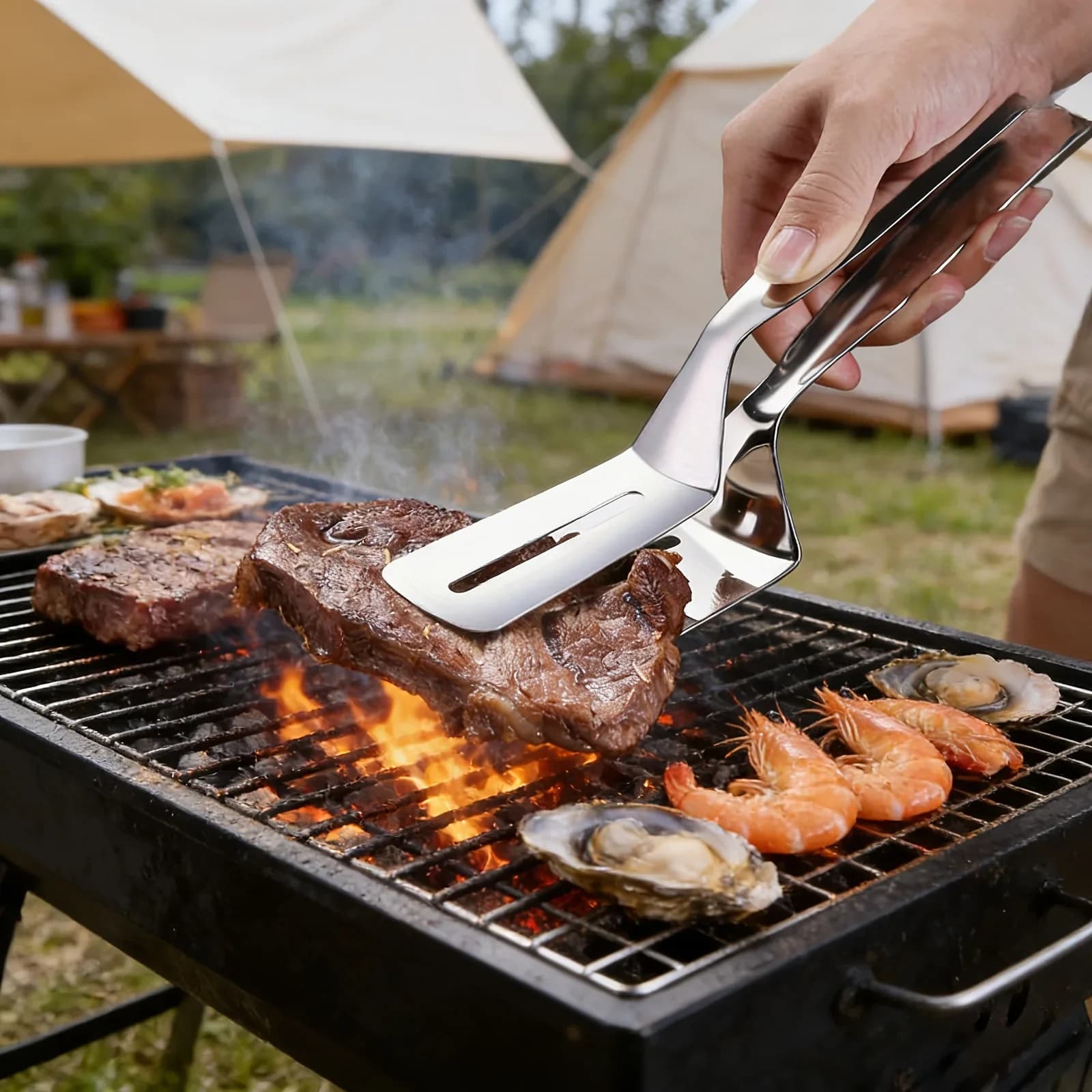 1/2/4 stk. steak-klemmer i rustfrit stål, multifunktionel spatula, dobbeltsidet madtang til fisk, kød, pizza, køkken- og bageværktøj