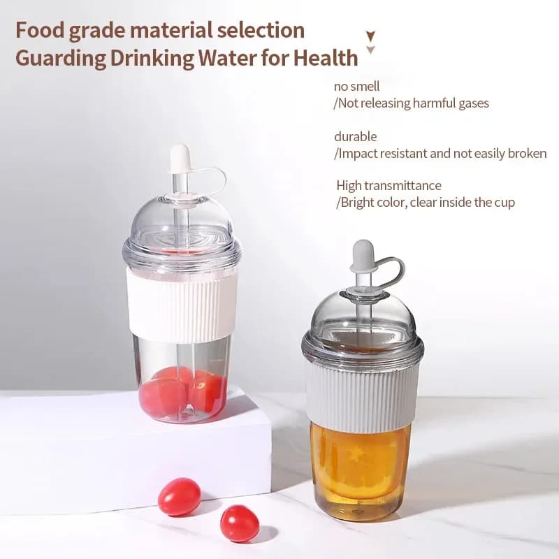 1 stk. 430 ml bærbart kop med sugerør, plast, Ins-stil, vandflaske med stor kapacitet, til te, kaffe, mælk, varmebestandig, til juice og gelé